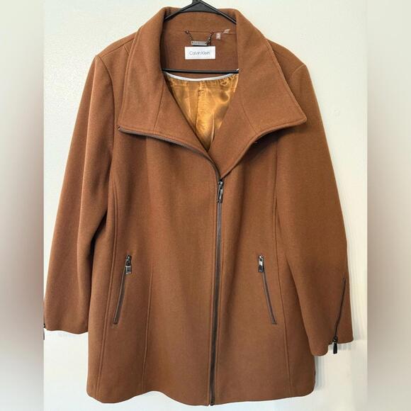 New Calvin Klein XXL Elegant Brown Wool Blend Coat - Picture 1 of 6